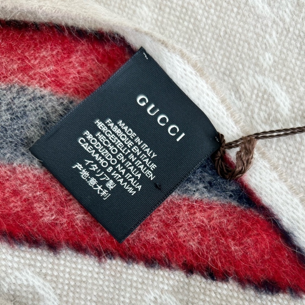 New With Tags Gucci Nikky Wool Alpaca Monogram Web Beige Scarf Shawl Fringe - Picture 8 of 16